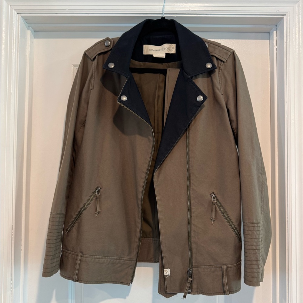 Olive Green Canvas Moto Jacket